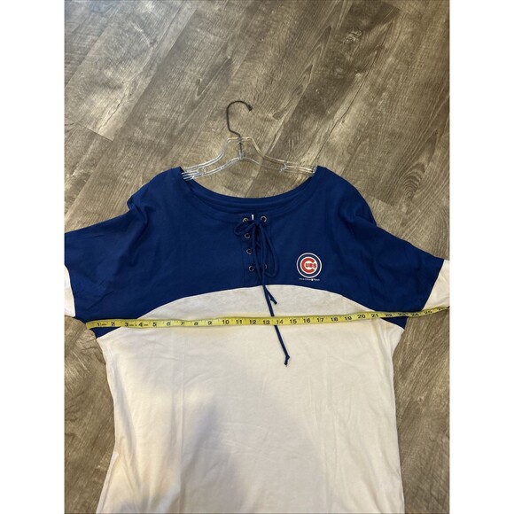 Chicago Cubs Shirt Blue White  lace up Long Sleeve New Era Size Large Womens - Picture 9 of 13